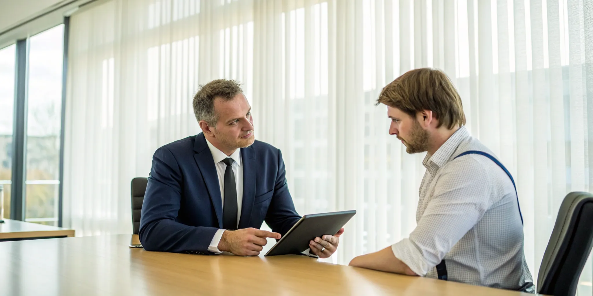 Personal injury attorney explaining legal options during a free consultation.